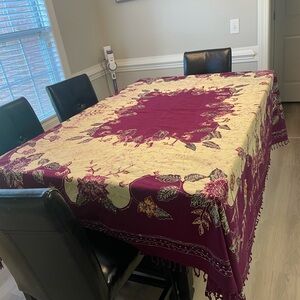 Bali Burgundy and yellow Floral Tablecloth 78x80 made and purchasedin Bali batik